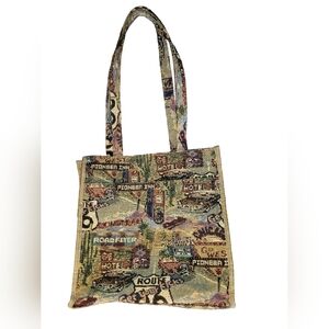 Jade Vintage Route 66 Tapestry Tote Bag Travel Shoulder Purse